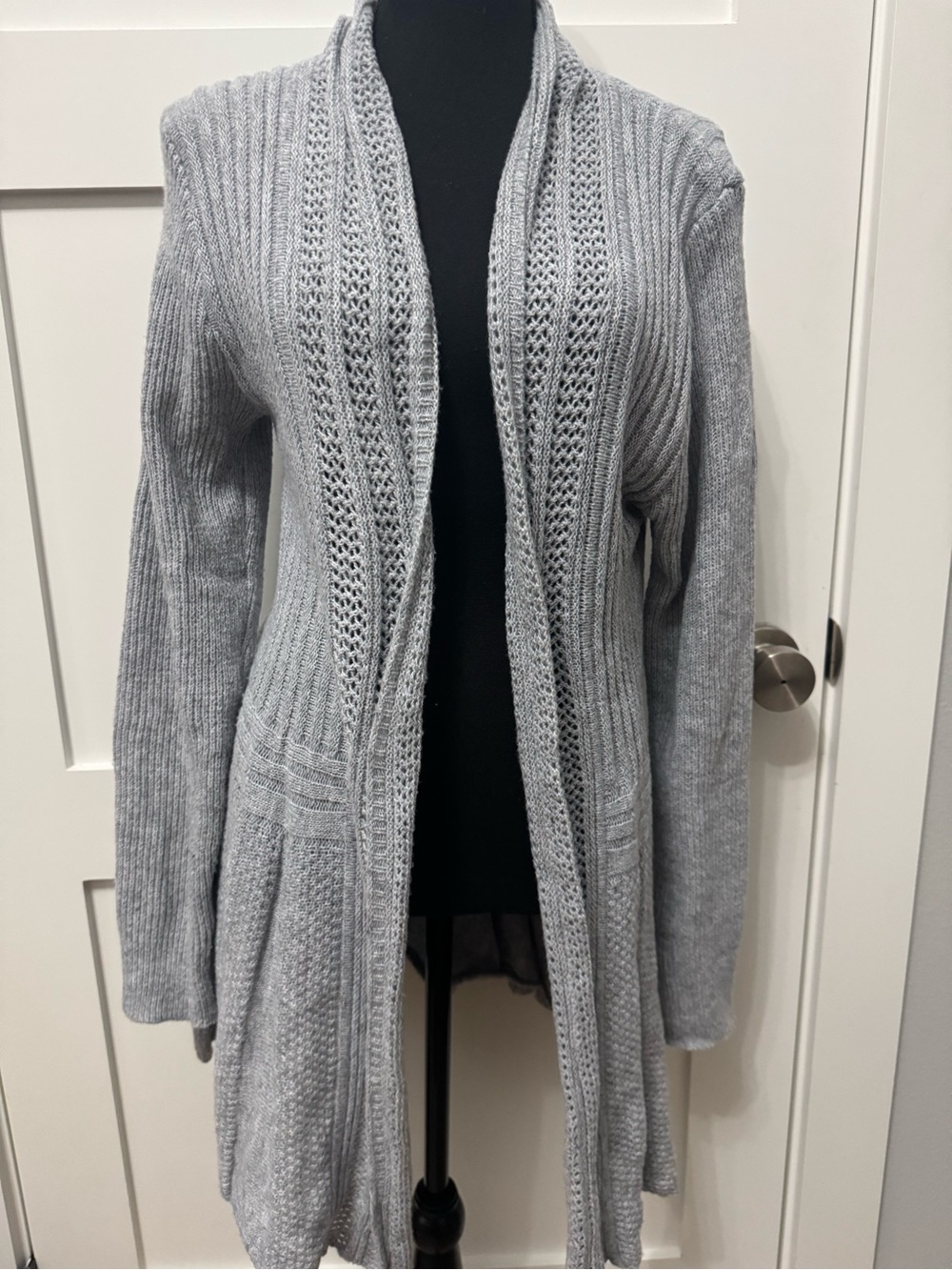 SHEIN Light Gray Open-Front Ribbed Shawl Collar Cardigan